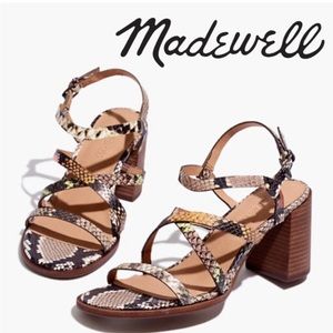 Madewell snake embossed mid heel sandal, NEVER WORN!